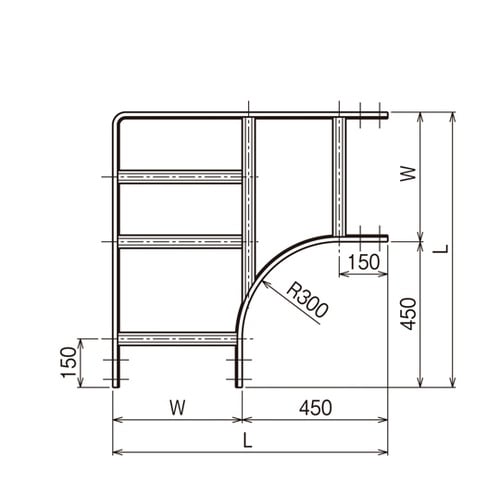 外直角L形分岐ラック LRLA100