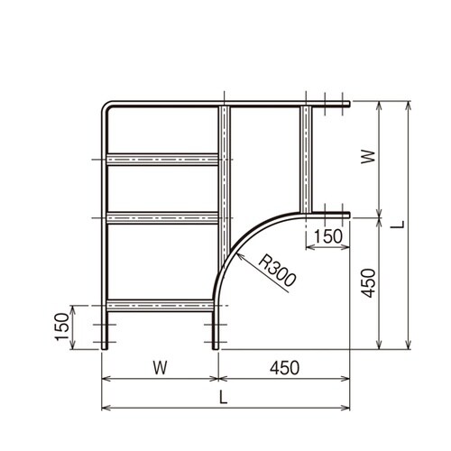 外直角L形分岐ラック LRLA80