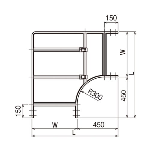 外直角L形分岐ラック QRKLA60