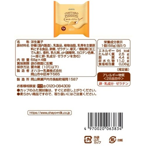 オハヨー乳業 プリン 2種セット(各1個)(カスタ
