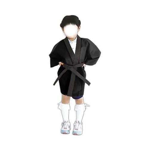 1551 ロングハッピ不織布黒(襟赤)J