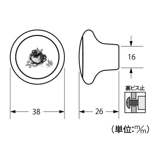 17906 ツマミ38mmホワイト/花柄