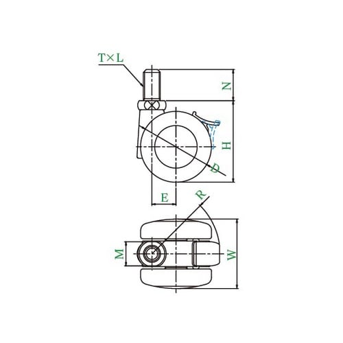 P−S型キャスター 自在車ねじ込み式双輪