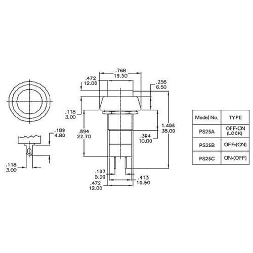 丸型押しボタンスイッチ 黒 PS25A−