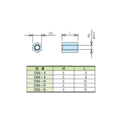 DS3−10 六角ジュラコン スペーサー
