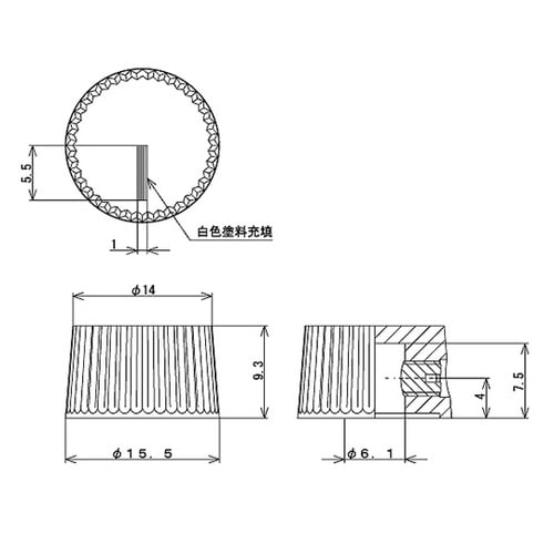 つまみ Φ15.5 黒 指示線あり シャ