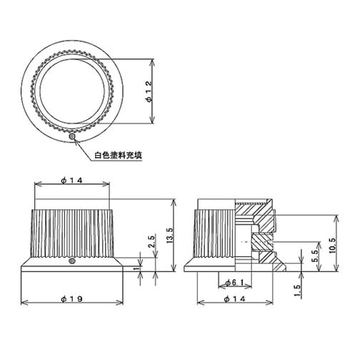 つまみ Φ19 黒 シャフト径Φ6用 K