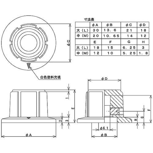 つまみ Φ20 黒 指示線あり シャフト