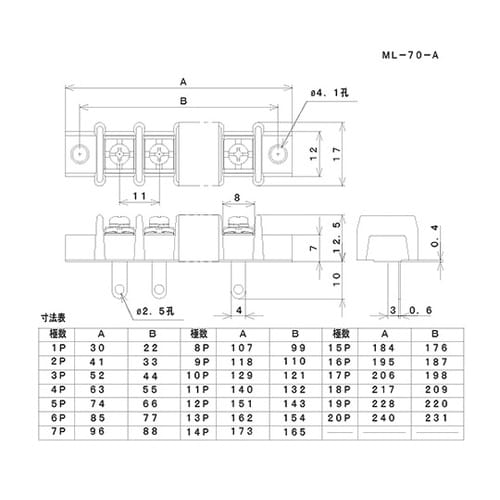 貫通型端子台 はんだ付け用 250V−1