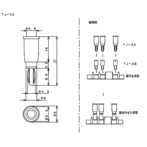 TJ−3A−R 端子台用バナナプラグ