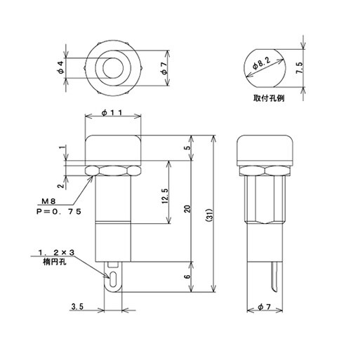 TJ−4−R チップジャック 4mm 赤