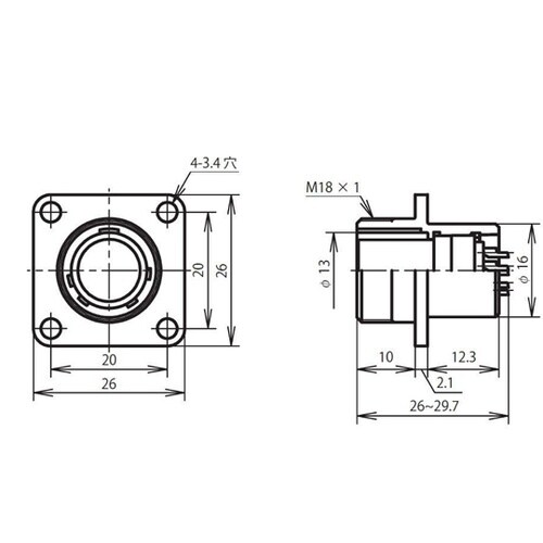 NJCレセプタクル(シェルΦ16・3極)