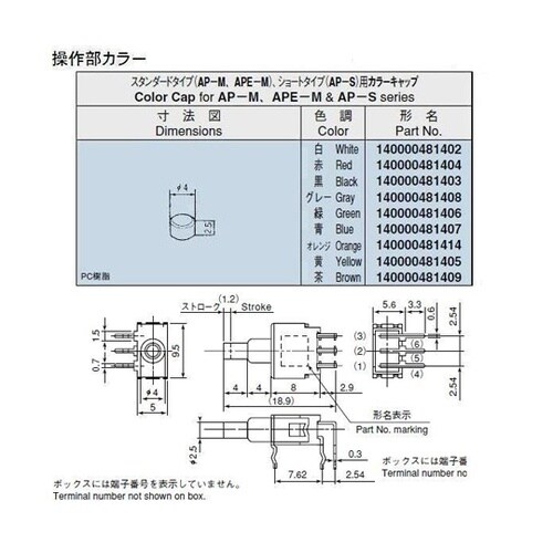 超小型押しボタンスイッチ APE2F−6