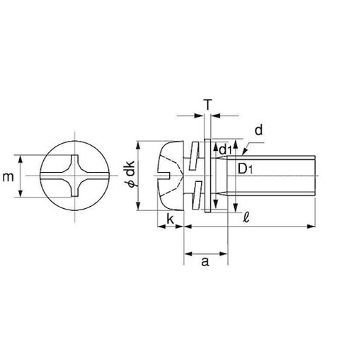 組込みねじ (+−)ナベI=3(鉄(また