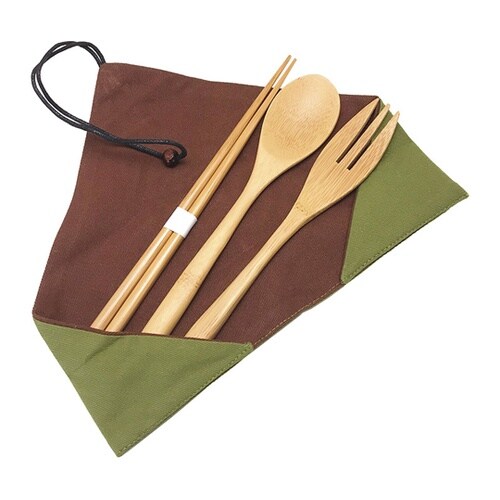 天然竹カトラリー3点セット グリーン 7
