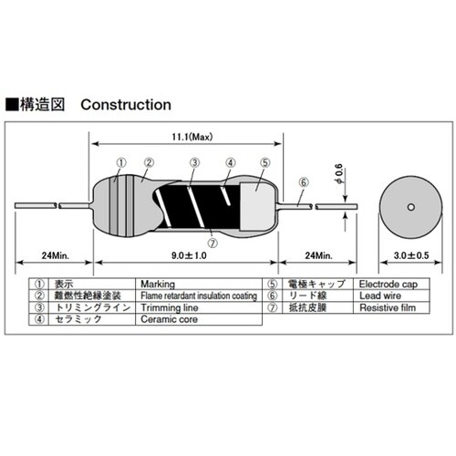 小型酸金抵抗(MOS)1W 4.3kΩ