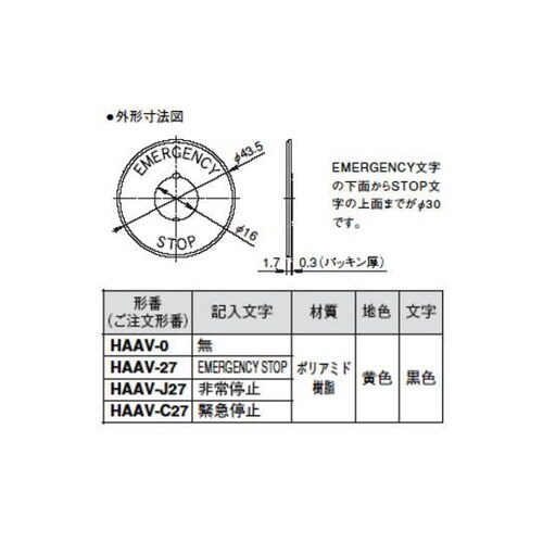 φ16 非常停止用押しボタンスイッチ銘板