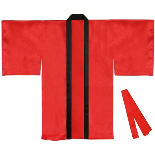 サテンロングハッピ袖付 赤 S(ハチマキ