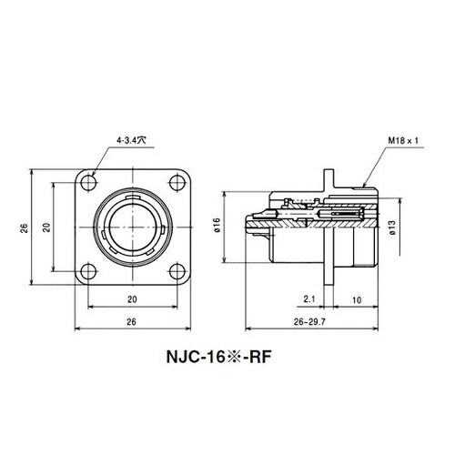 NJCレセプタクル(シェルφ16・5極)