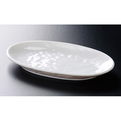 メラミン 28.4 雅荒打目小判皿 白グ