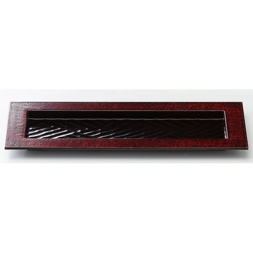 尺1 つば付き長角皿 ノミ彫 漆刻 55