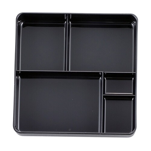 8寸 角千筋弁当 黒天朱固定仕切(蓋親)