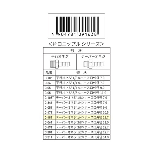 片口ニップル 12.7mm R1/4 C