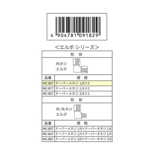 内ネジエルボ Rc1/8 MC−80T