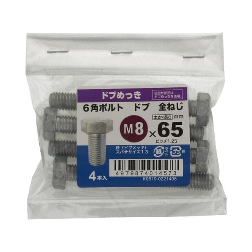 6角ボルト全ねじドブ 8×65 1セット