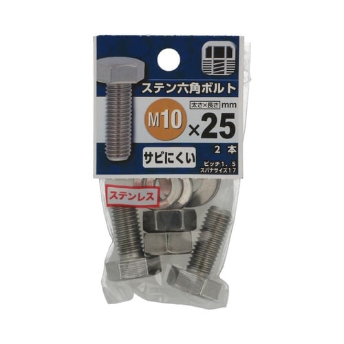 ステン六角ボルト 10×25 1セット(