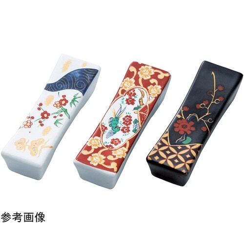 陶器・長角箸置 錦赤 15508