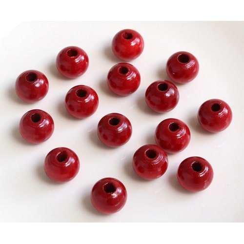 ウッドビーズ 12mm 15個入 レッド