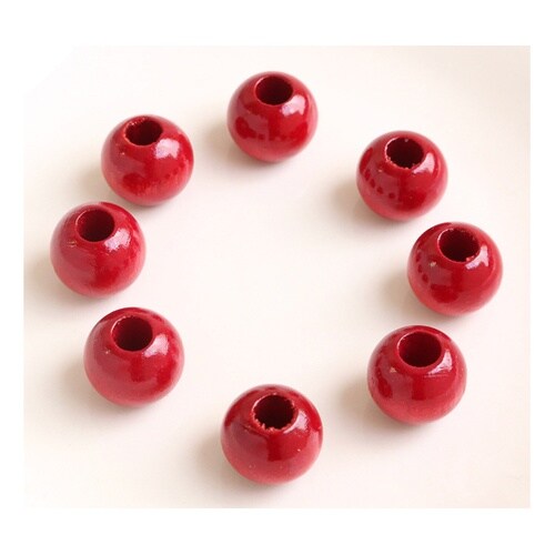 ウッドビーズ 16mm 8個入 レッド