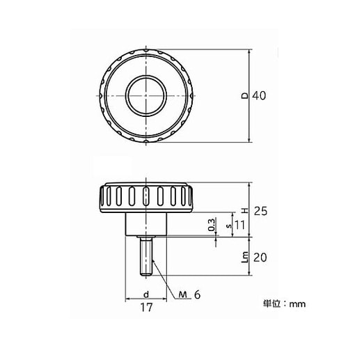 M6x16mm 雄ねじディンプルノブ E