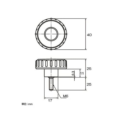 M6x25mm 雄ねじディンプルノブ E