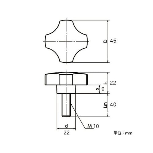 M10x40mm/45mm 雄ねじノブ(
