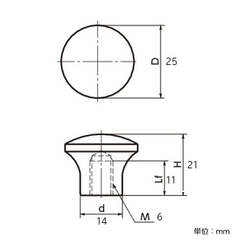 EA948B−13 M6/φ25mm 雌ねじノブ(