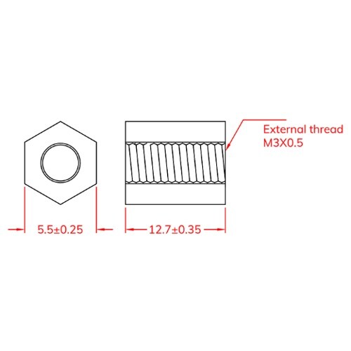 EA949XB−25 M3x12.7mm 六角雌ね