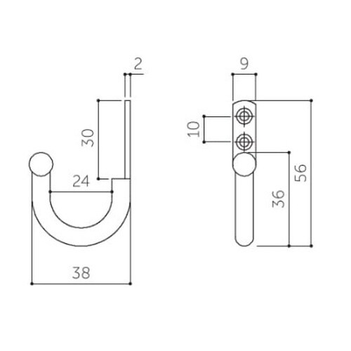 EA951DB−56 38x56mm 平フック(黒