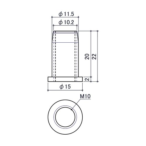 EA976CB−45 打込ナット(真鍮/つば付/M