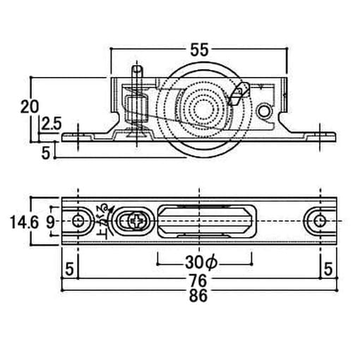 EA986RH−1 30mm 戸車(平型/ポリアセ