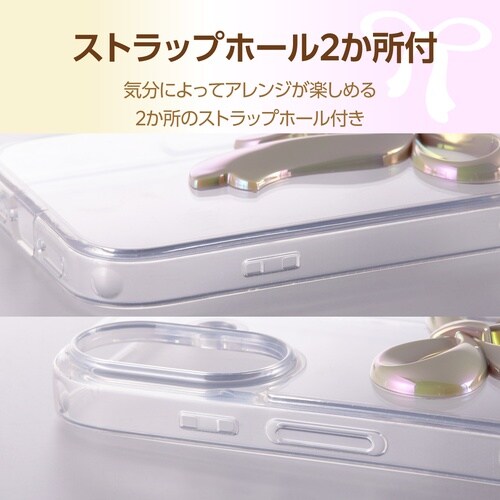 iPhone17 ケース リボン パールベージュ