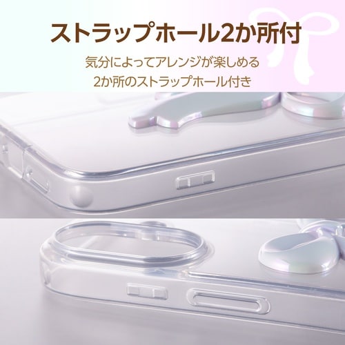 iPhone17 ケース リボン パールホワイト