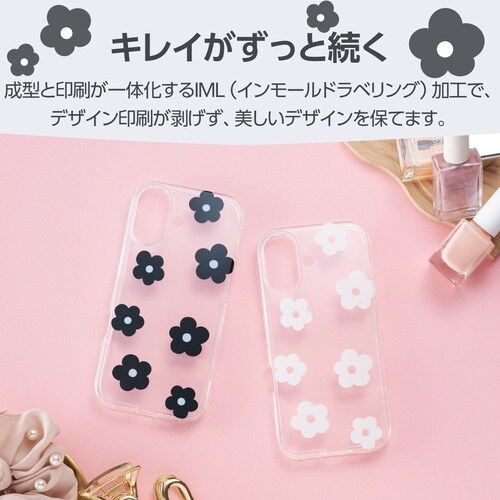 iPhone17 ソフトケース フラワー ブラック