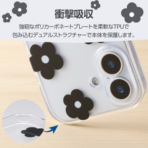 iPhone17 ソフトケース フラワー ブラック