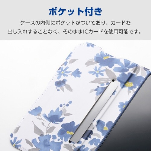 Galaxy A36 5G手帳型ケース 花 青
