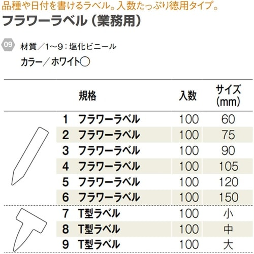 フラワーラベル 9cm ホワイト