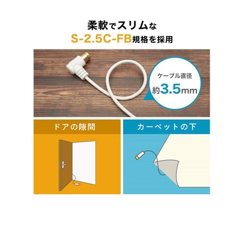 極細アンテナケーブル 2m ホワイト 両