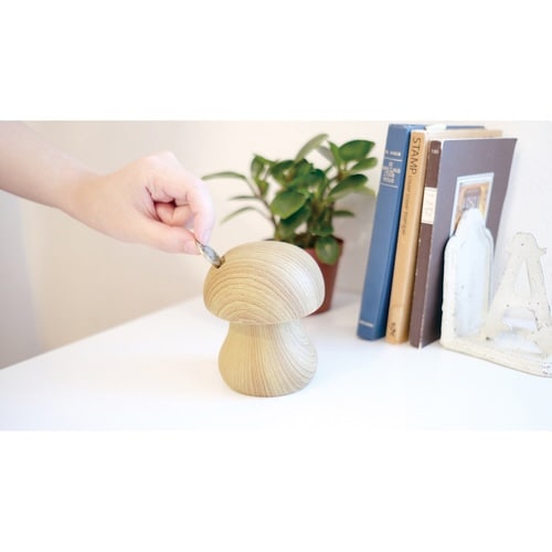 オブジェ 北欧風木調マネーバンク マッシュルーム