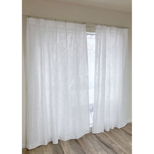 レースカーテン リーフ柄 UVカット グリーン